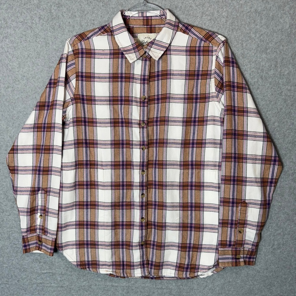 JACHS Girlfriend Flannel Shirt Plaid Long Sleeve Button Up Top Small